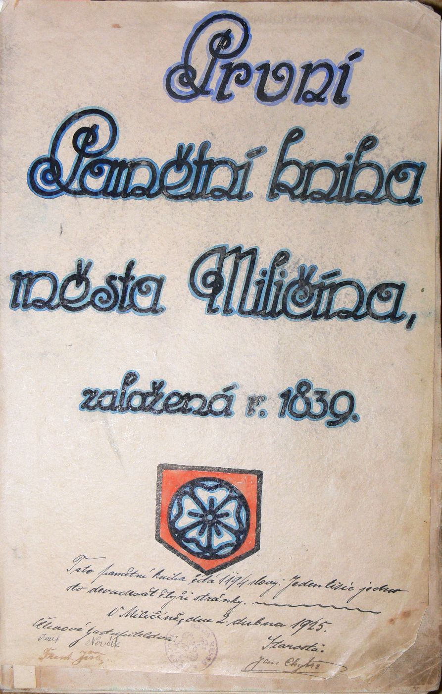 První pamětní kniha města Miličína, strana -1