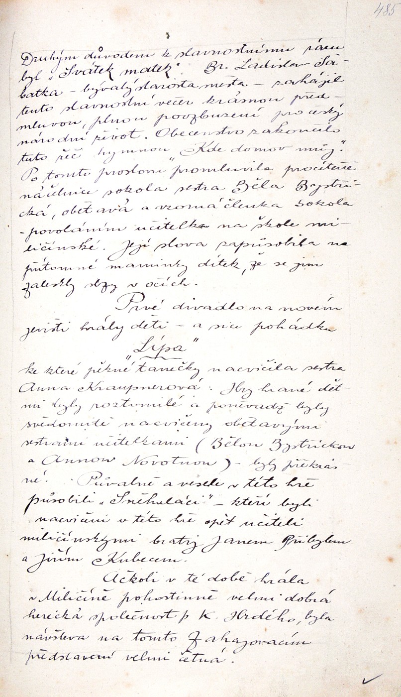První pamětní kniha města Miličína, strana 485