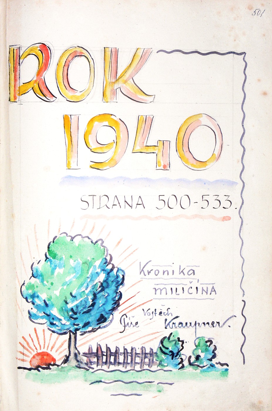 První pamětní kniha města Miličína, strana 501